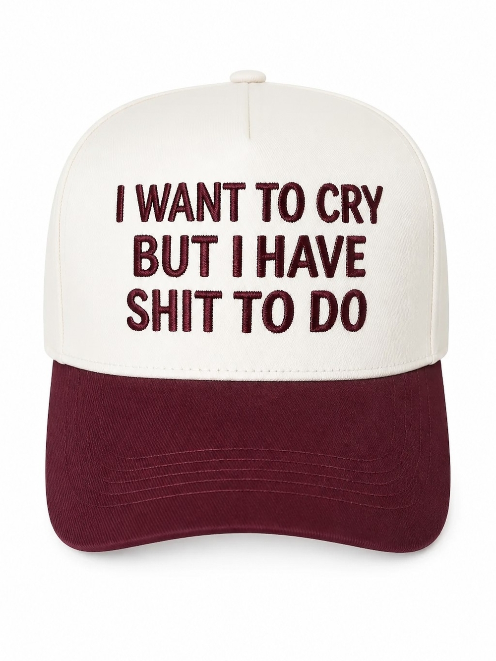 Embroidered Two-Tone Trucker Hat — White & Burgundy